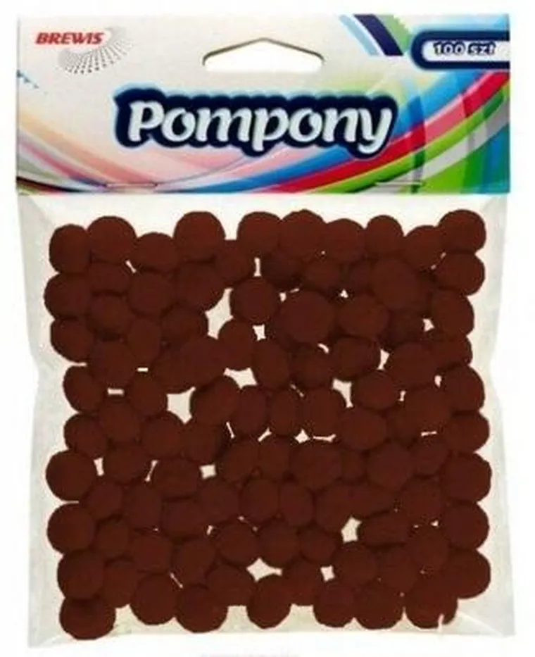 Brewis, pompony, brązowe, 10 mm, 100 szt.