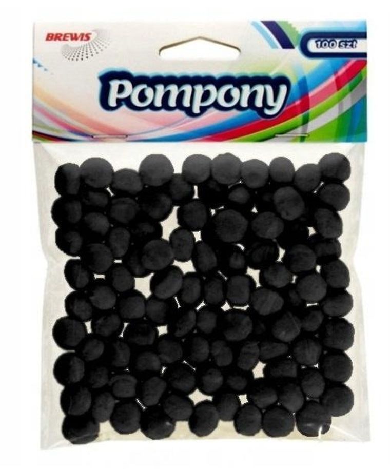 Brewis, pompony, czarne, 10 mm, 100 szt.