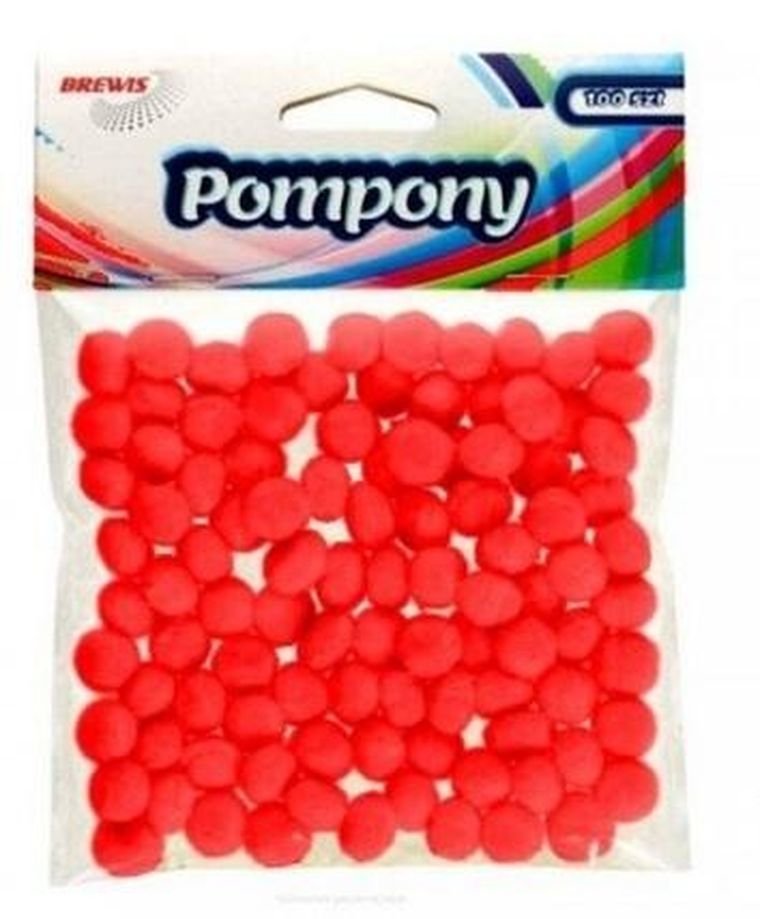 Brewis, pompony, czerwone, 10 mm, 100 szt.
