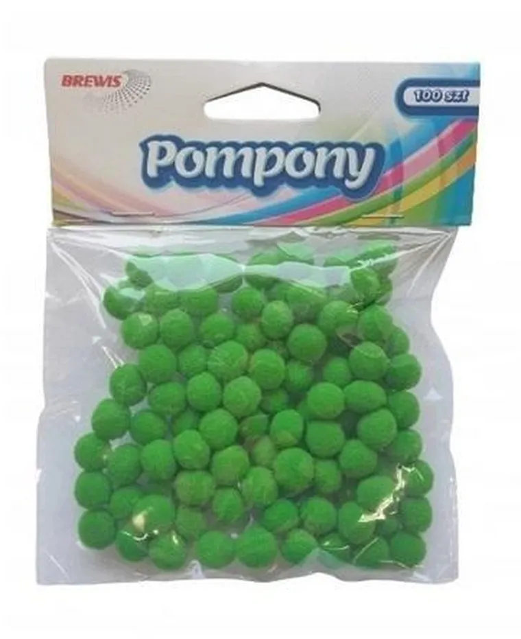 Brewis, pompony, zielone, 10 mm, 100 szt.