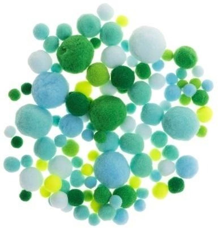 Brewis, pompony, zielone i niebieskie, 20g