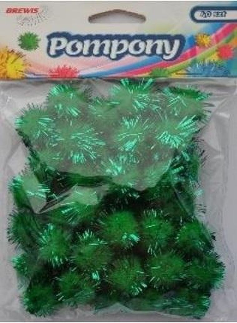 Brewis, pompony, zielone, metaliczne, 20 mm, 40 szt.