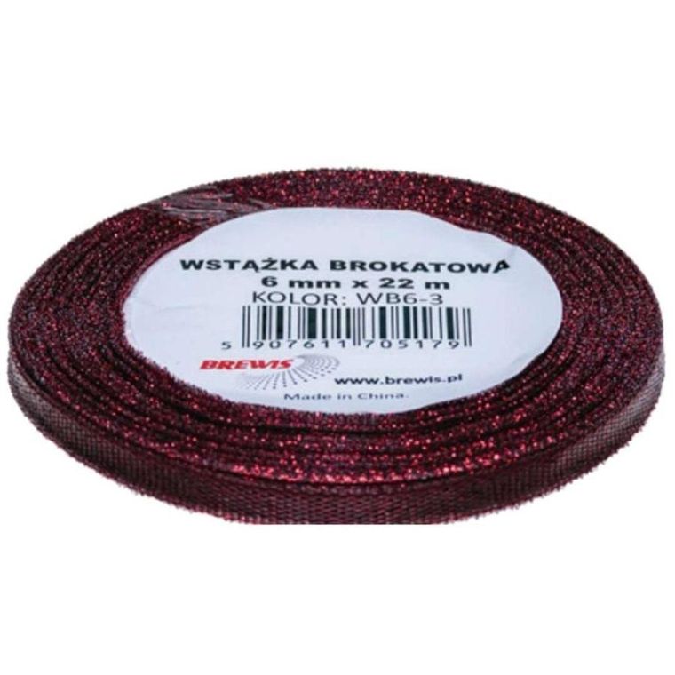 Brewis, wstążka brokatowa, czerwona, 6mmx22m