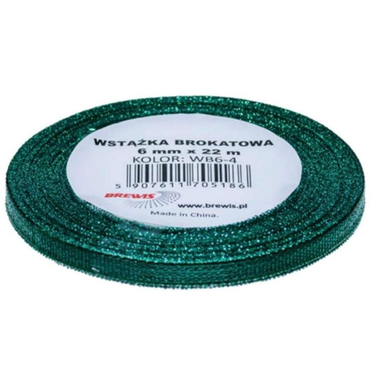Brewis, wstążka brokatowa, zielona, 6mmx22m