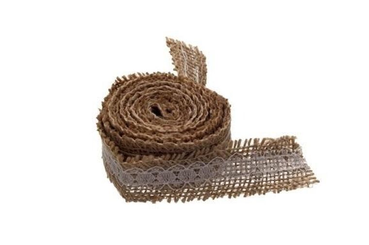 Brewis, wstążka jutowa z koronką, 2m