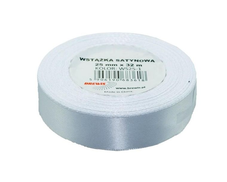 Brewis, wstążka satynowa, biała, 25mmx32m