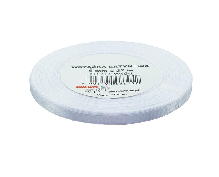 Brewis, wstążka satynowa, biała, 6mmx32m