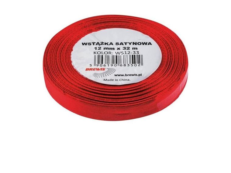 Brewis, wstążka satynowa, bordowa, 12mmx32m