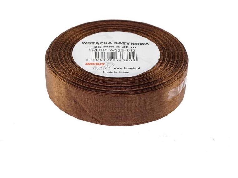 Brewis, wstążka satynowa, brązowa, 25mmx32m