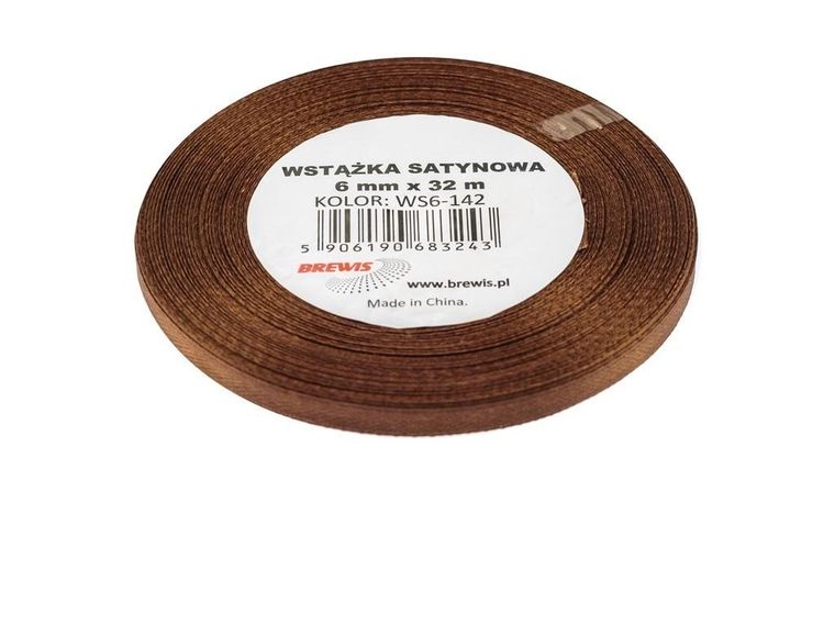 Brewis, wstążka satynowa, brązowa, 6mmx32m