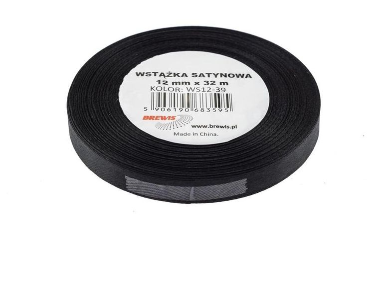 Brewis, wstążka satynowa, czarna, 12mmx32m