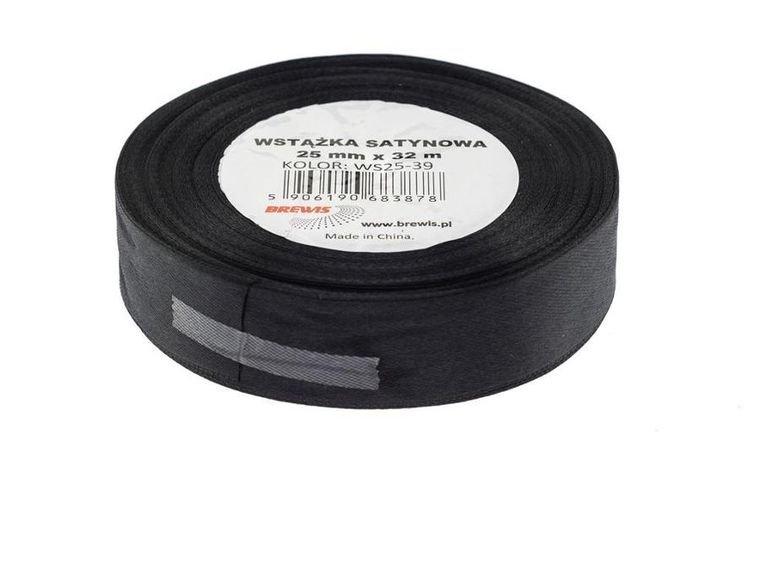 Brewis, wstążka satynowa, czarna, 25mmx32m