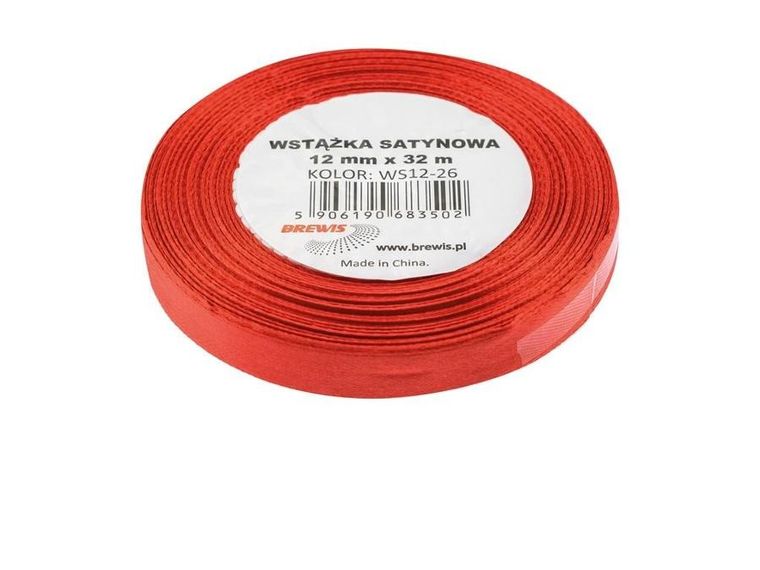 Brewis, wstążka satynowa, czerwona, 12mmx32m