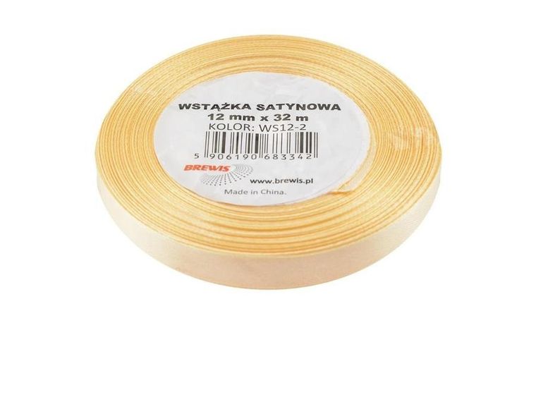 Brewis, wstążka satynowa, ecru, 12mmx32m