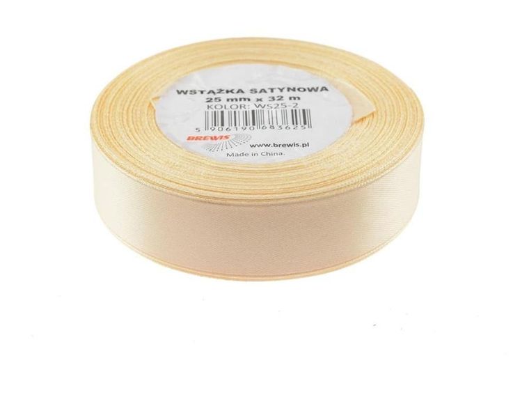 Brewis, wstążka satynowa, ecru, 25mmx32m