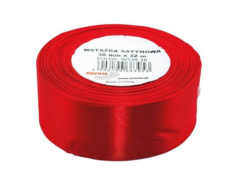 Brewis, wstążka satynowa, jasna czerwona, 38mmx32m
