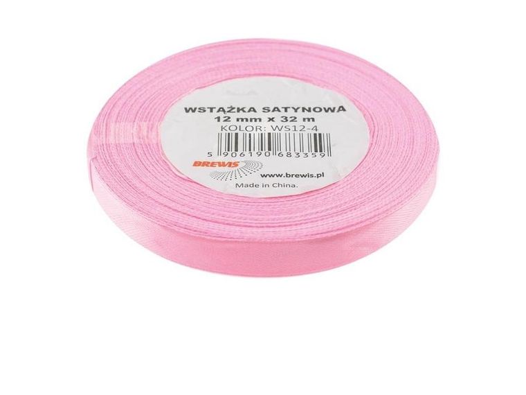 Brewis, wstążka satynowa, jasna różowa, 12mmx32m