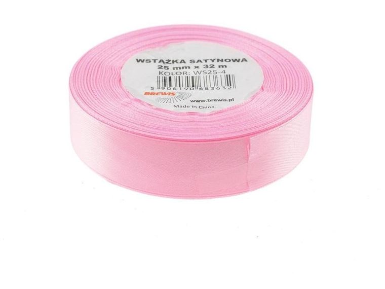 Brewis, wstążka satynowa, jasna różowa, 25mmx32m