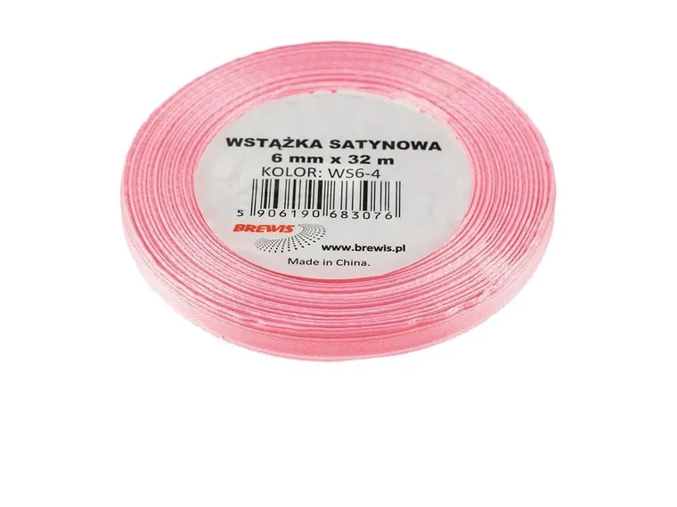 Brewis, wstążka satynowa, jasna różowa, 6mmx32m