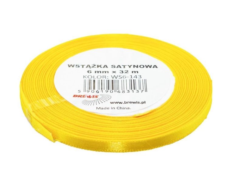 Brewis, wstążka satynowa, jasna żółta, 6mmx32m