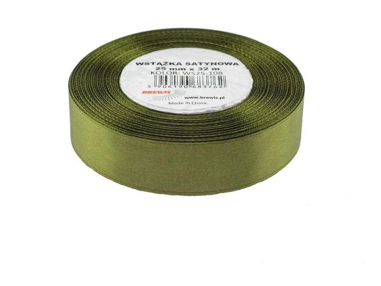 Brewis, wstążka satynowa, oliwkowa, 25mmx32m