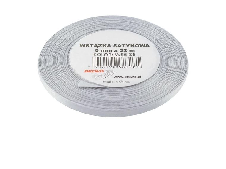 Brewis, wstążka satynowa, platynowa, 6mmx32m