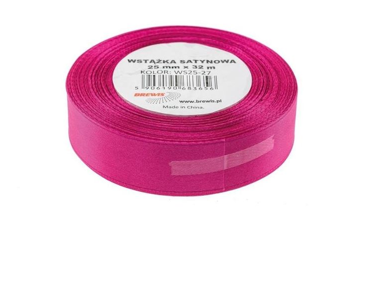 Brewis, wstążka satynowa, różowa, 25mmx32m