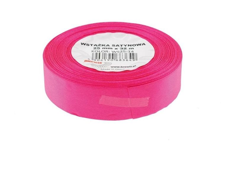 Brewis, wstążka satynowa, różowa, 25mmx32m