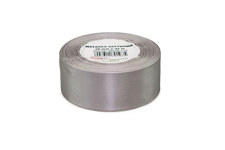 Brewis, wstążka satynowa, srebrna, 38mmx32m