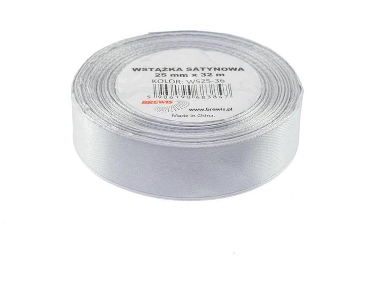 Brewis, wstążka satynowa, szara, 25mmx32m