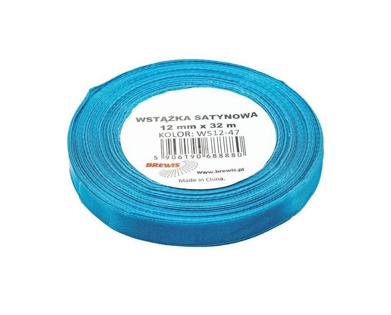 Brewis, wstążka satynowa, turkus, 12mmx32m