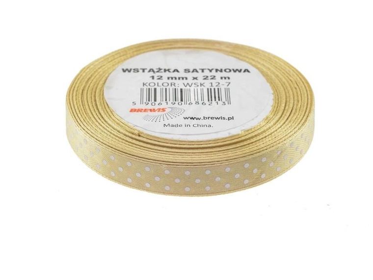Brewis, wstążka satynowa, w kropki beżowa, 12mmx22m