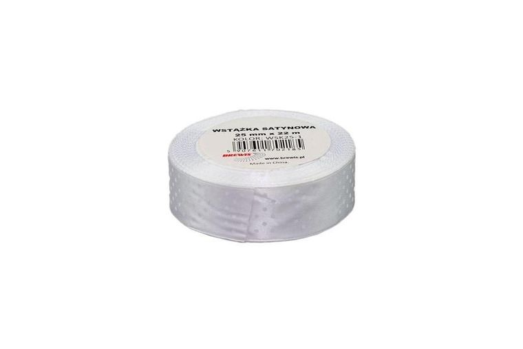 Brewis, wstążka satynowa, w kropki biała, 25mmx22m