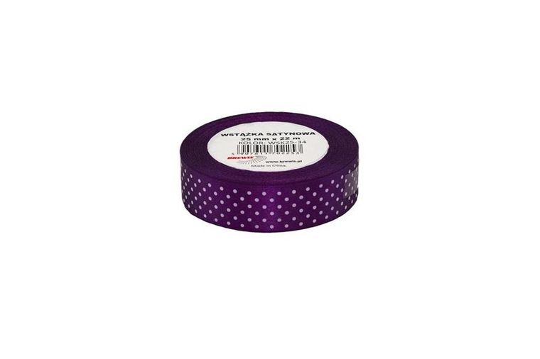 Brewis, wstążka satynowa, w kropki fioletowa, 25mmx22m