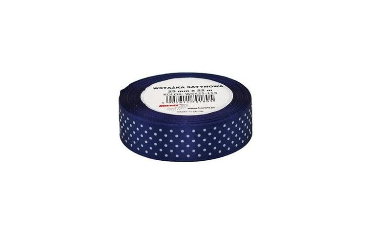 Brewis, wstążka satynowa, w kropki granatowa, 25mmx22m