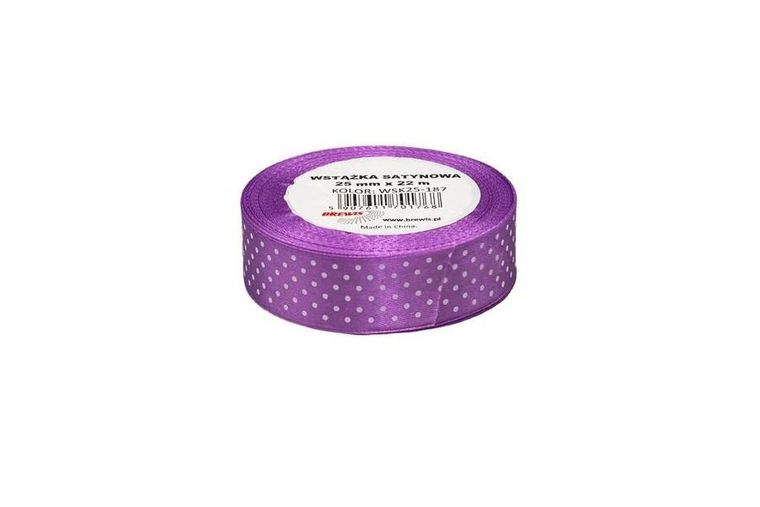 Brewis, wstążka satynowa, w kropki jasna fioletowa, 25mmx22m