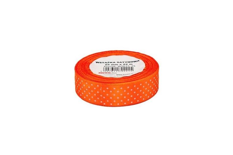 Brewis, wstążka satynowa, w kropki pomarańczowa, 25mmx22m