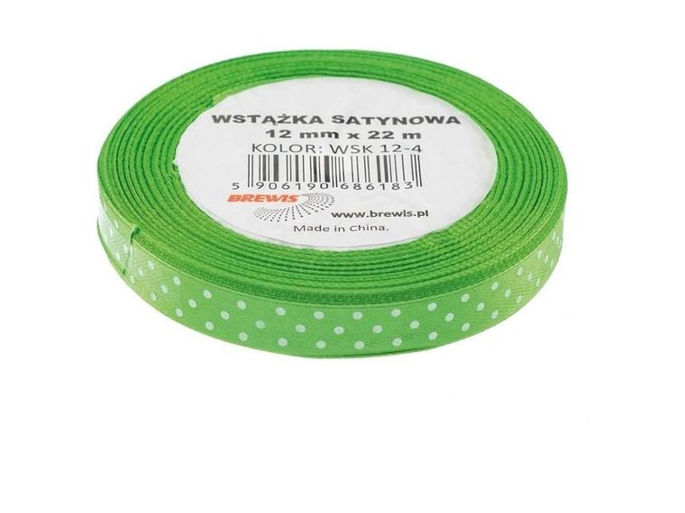 Brewis, wstążka satynowa, w kropki zielona, 12mmx22m