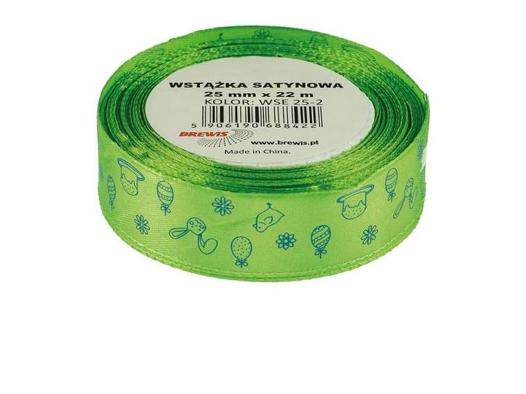 Brewis, wstążka satynowa wielkanocna, jasna zielona, 25mmx22m