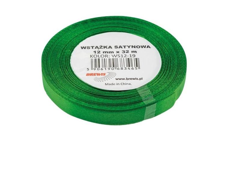 Brewis, wstążka satynowa, zielona, 12mmx32m