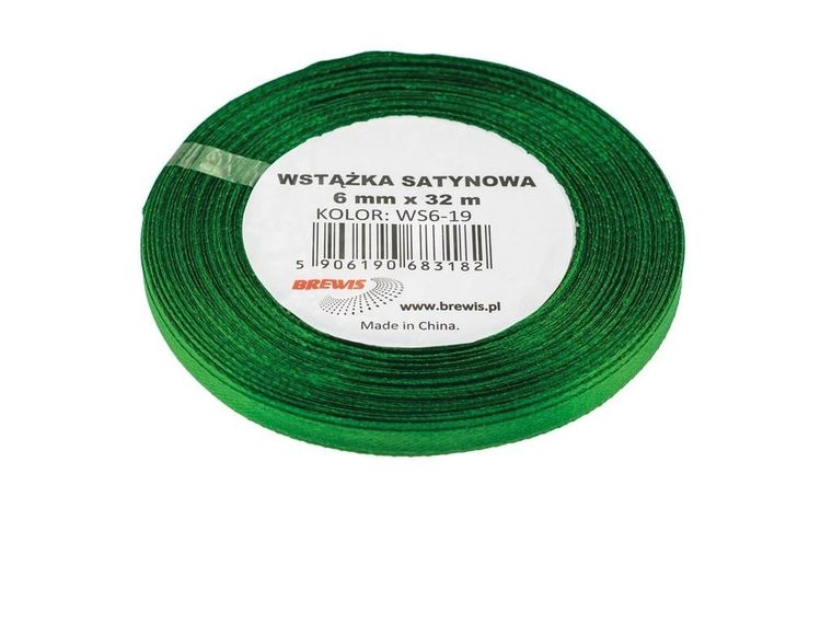 Brewis, wstążka satynowa, zielona, 6mmx32m