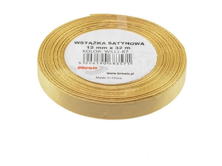 Brewis, wstążka satynowa, złota, 12mmx32m