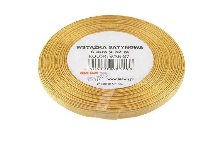 Brewis, wstążka satynowa, złota, 6mmx32m