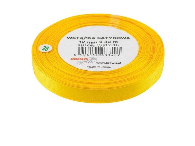Brewis, wstążka satynowa, żółta, 12mmx32m