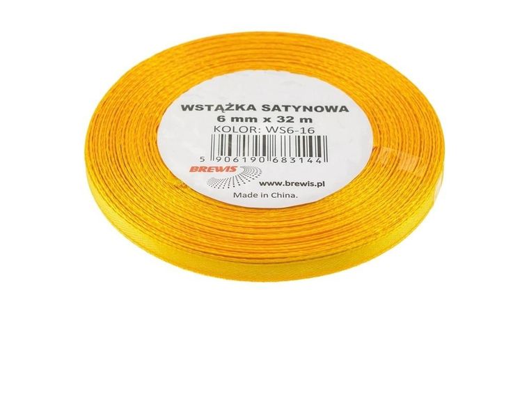 Brewis, wstążka satynowa, żółta, 6mmx32m