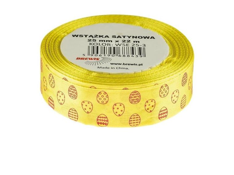 Brewis, wstążka satynowa, żółta, wielkanocna, 22 m
