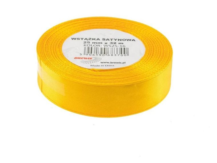 Brewis, wstążka satynowa, żółty, 25mmx32m