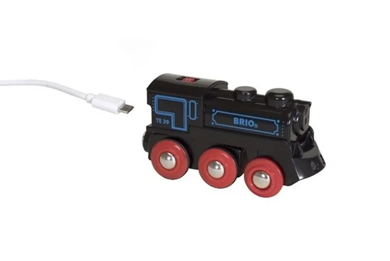 Brio World, Czarna lokomotywa z mini USB, zabawka drewniana