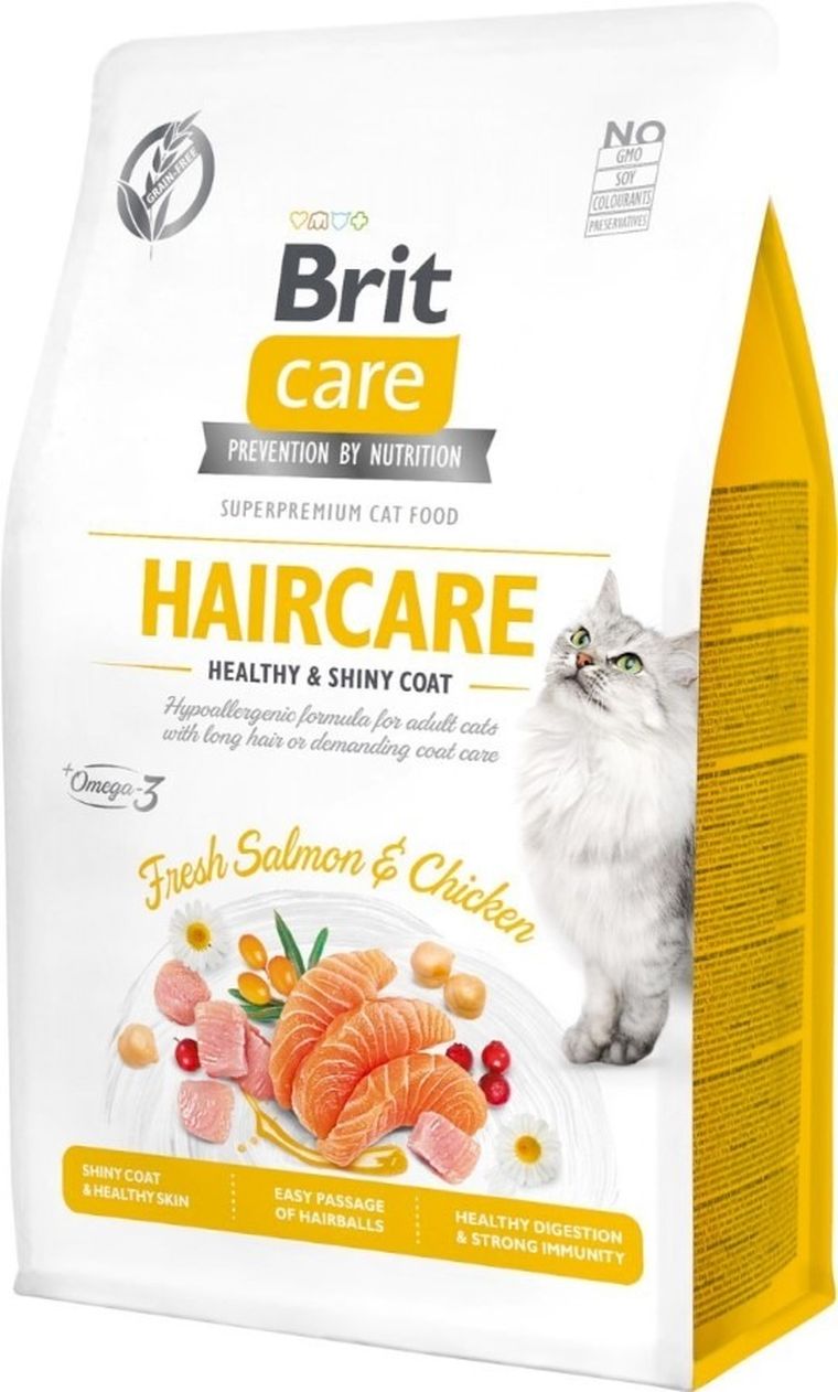 Brit Care, Cat Grain-Free, Haircare, karma dla kotów, łosoś, kurczak, 400g