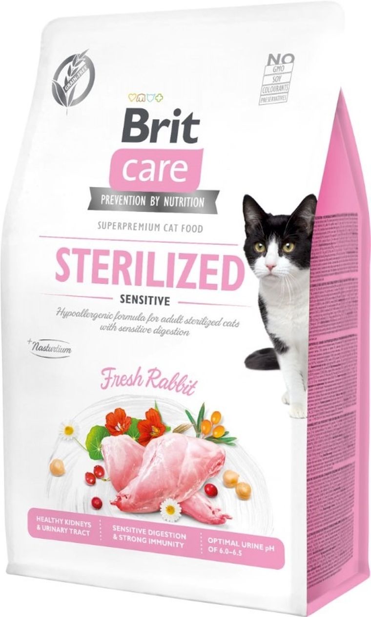 Brit Care, Cat Grain-Free, Sterilized, Sensitive, karma dla kotów, królik, 7 kg
